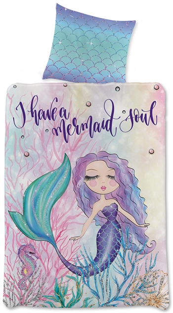 Billede af Havfrue sengetøj 140x200 cm - Mermaid soul - Sengesæt med 2 i 1 design - Børnesengetøj i 100% bomuld hos Shopdyner.dk